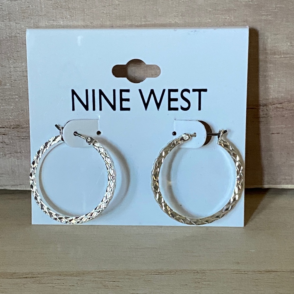 Nine West Textured Silver Hoop Earrings